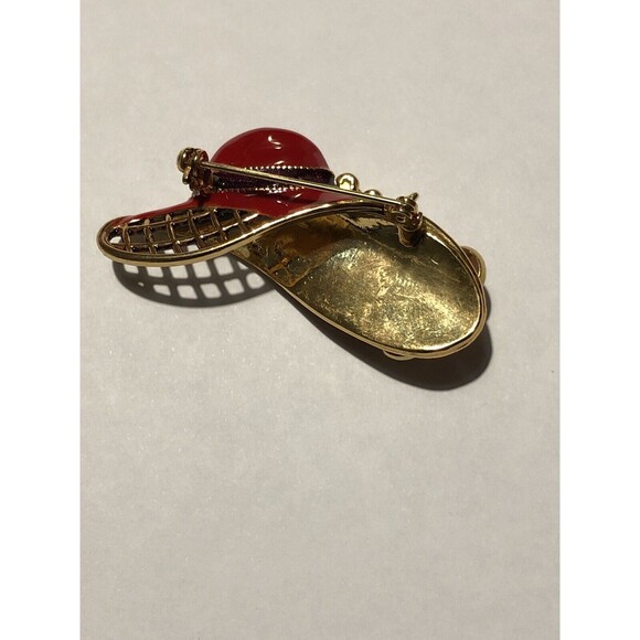 Red Hat Society Gold Enameled Brooch With Glass Crystal Stones, Vintage Brooch - Picture 6 of 7